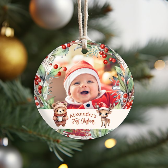 Foto Woodland Animals Erste Weihnachtszeit Ornament (Von Creator hochgeladen)