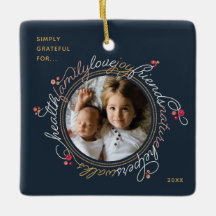 Foto Word Dankbarkeit Wreath Custom Ornament