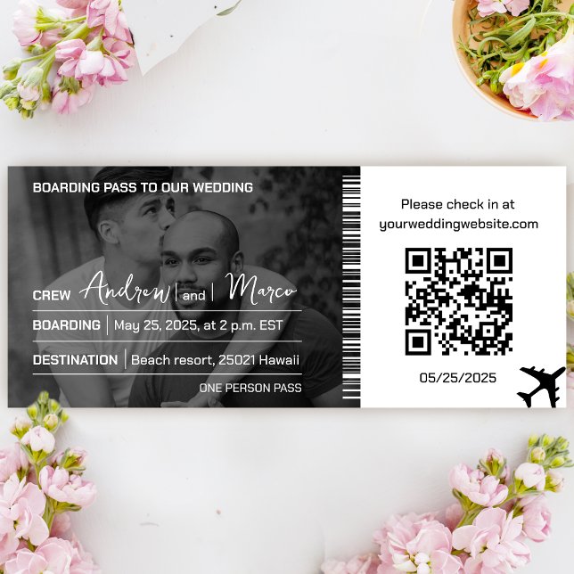 Foto Zielort Boarding Pass Hochzeit Einladung (Photo Destination Boarding Pass Wedding Invitation)