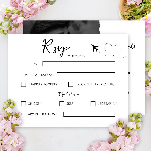 Foto Zielort Boarding Pass Hochzeit RSVP Karte (Boarding Pass Black and White Wedding Response Card)
