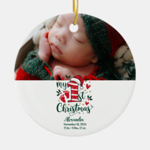 Foto Zuckerstangen-Baby 1. Weihnachten Keramik Ornament