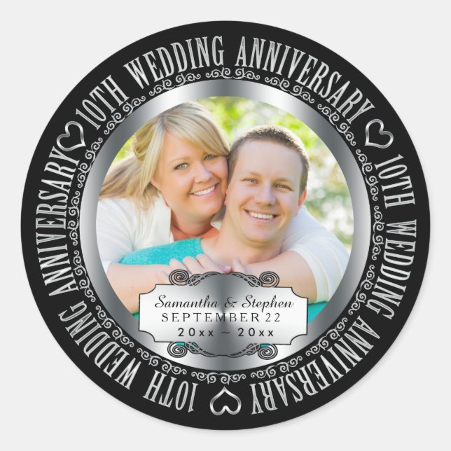 Foto zum 10. Hochzeitstag Runder Aufkleber (Vorderseite)