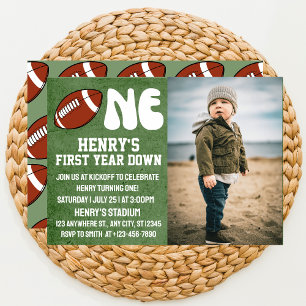 Foto zum 1. Geburtstag - First Year Down Football Einladung
