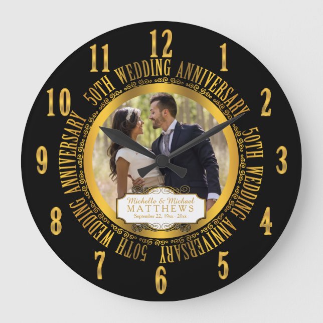 Foto zum 50. Geburtstag der Hochzeit Große Wanduhr (Vorderseite)