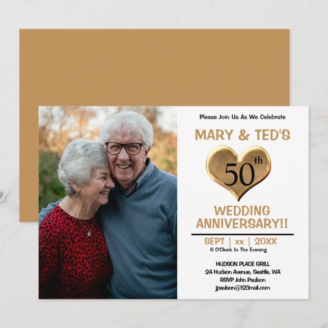 Foto zum 50. Hochzeitstag Einladung (Vorne/Hinten)