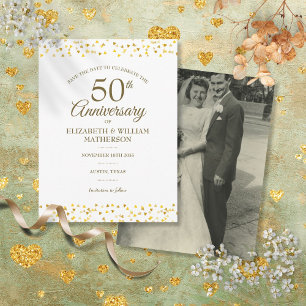 Foto zum 50. Hochzeitstag Golden Hearts Save the D Ankündigungspostkarte