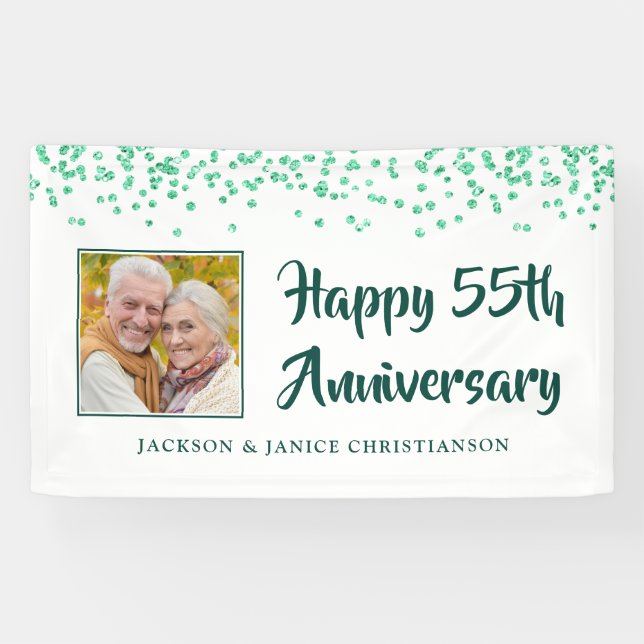 Foto zum 55. Jahrestag Emerald Green Confetti Banner (Horizontal)