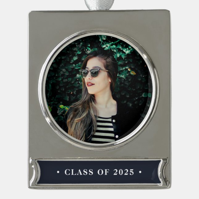 Foto zum Abschluss eines Jahrgangs Banner-Ornament Silber (Vorderseite)