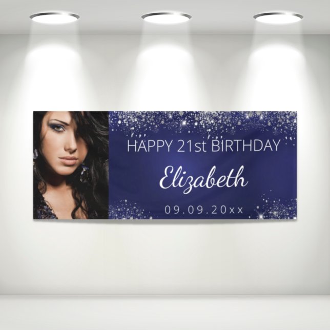 Foto zum Geburtstag, blau, silber Glitzer Banner (Von Creator hochgeladen)