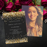 Foto zum Geburtstag des Goldbarsch Einladung<br><div class="desc">Feiern Sie stilvoll mit unseren eleganten Black Gold Confetti Geburtstagseinladungen, die für die moderne, schicke Frau oder Teenager-Mädchen entworfen wurden. Ideal für einen glamourösen 21. Geburtstagsbash oder eine Meilensteinfeier, diese Einladungen Set die Bühne für ein unvergessliches Ereignis. Ausgeklügelter Schwarzer Hintergrund: Die klassische schwarze Kulisse bietet eine elegante und moderne Leinwand,...</div>