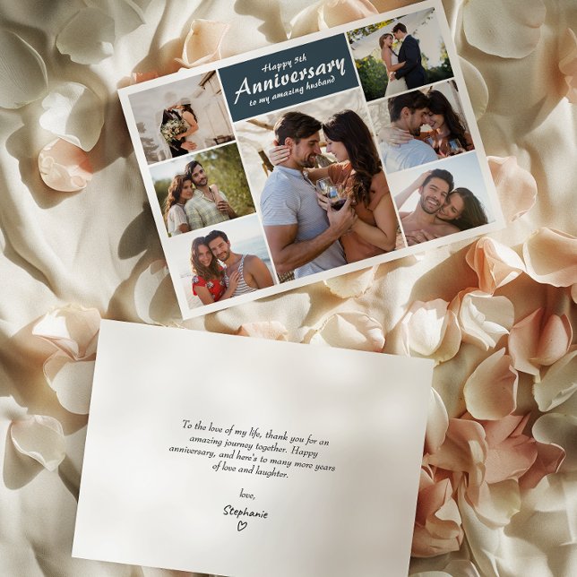 Foto zum Hochzeitstag | Collage Greeting Card (Capture cherished memories and express heartfelt love in one beautifully crafted card.)