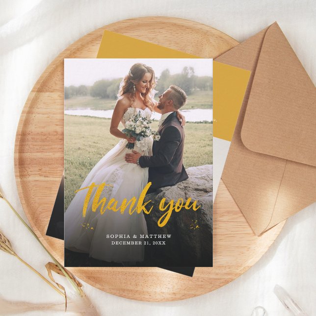 Foto zum Hochzeitstag per Hand Mitteilungskarte (Modern Wedding Thank You 2 Photos Card)