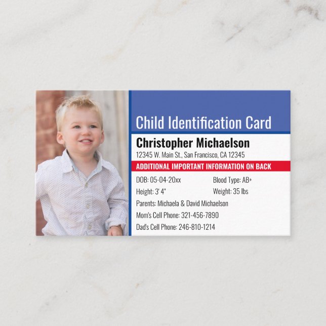Foto zur Identifizierung von Kindern und Jugendlic Visitenkarte (Vorderseite)