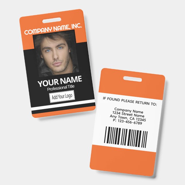 Fotoabzeichen - Orange und Schwarz Ausweis (Vorder- & Rückseite)