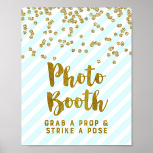 Fotoautomaten-Hochzeitsschild Himmelblau Goldene S Poster