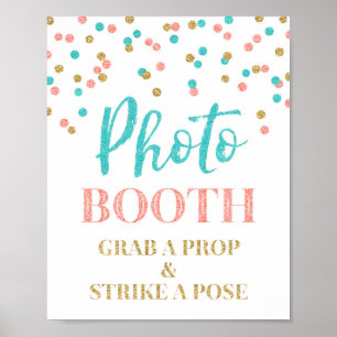 Fotobooth Hochzeitsschild Gold Türkis Koralle Konf Poster