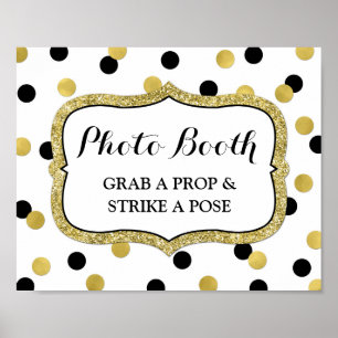 Fotobooth-Hochzeitsschild Weiß Schwarz Gold Konfet Poster