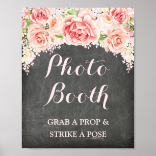 Fotobooth Wedding Sign Pink Aquarelltafel Poster