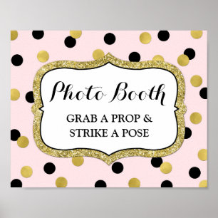 Fotobooth Wedding Sign Pink Black Gold Confetti Poster