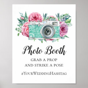 Fotobox Boho-Hochzeitsschild. Florales Hashtag Poster