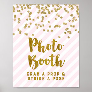 Fotobox-Hochzeitsschild Rosa Gold Streifen Poster
