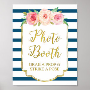 Fotobox-Schild Rosa Gold Navy Blau Weiße Streifen Poster