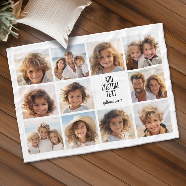 FotoCollage - 11 Bilder mit Textblock 2 Zeilen Fleecedecke (Personalized fleece blanket with 11 photos and custom text)