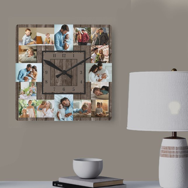 FotoCollage 16 Bild Braunes Holz nummeriert Quadratische Wanduhr (Von Creator hochgeladen)