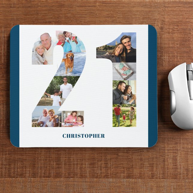 FotoCollage 21. Geburtstag Nummer 21 Personalisier Mousepad (Von Creator hochgeladen)