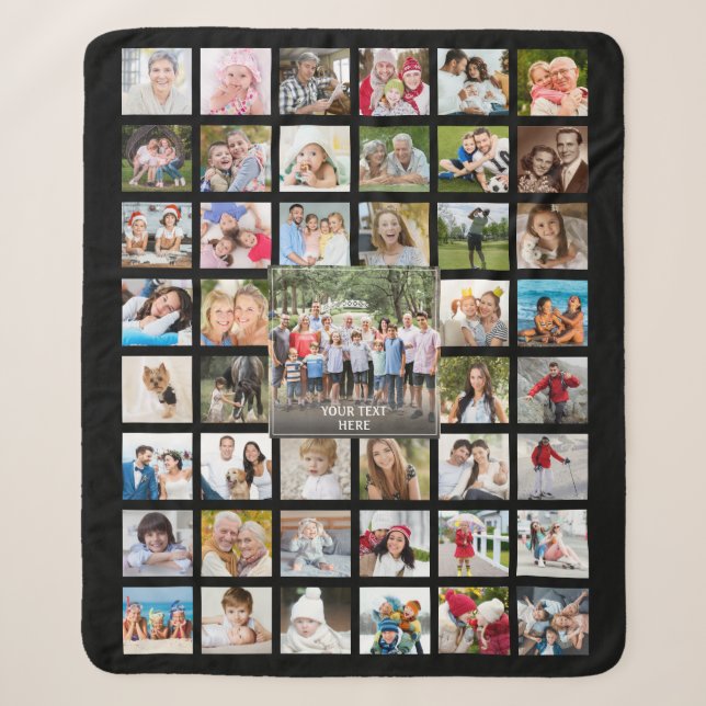 FotoCollage 45 Bilder Personalisiert Schwarz Sherpadecke (Vorderseite)