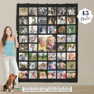 FotoCollage 45 Fotovorlage Personalisiert Schwarz Fleecedecke