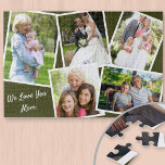 FotoCollage 5 Bilder Wir Liebe Sie Mama - Grün<br><div class="desc">Personalisiertes Puzzle - Fügen Sie 5 Ihrer Lieblings-Fotos und Ihren eigenen Text hinzu. Das Design besteht aus einer Fotos Collage von 5 Bildern, jedes mit einem weißen Rahmen. Die Fotos sind auf dunkelgrünem Hintergrund und Ihre benutzerdefinierte Formulierung wird in einer schönen Schriftzeichen-Typografie geschrieben. Der Beispieltext lautet "Wir Liebe du Mama",...</div>