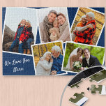 FotoCollage 5 Bilder Wir Liebe Sie Nana - Blau<br><div class="desc">Personalisiertes Puzzle - Fügen Sie 5 Ihrer Lieblings-Fotos und Ihren eigenen Text hinzu. Das Design besteht aus einer Fotos Collage von 5 Bildern, jedes mit einem weißen Rahmen. Die Fotos sind auf dunkelblauem Hintergrund und Ihre benutzerdefinierte Formulierung wird in einer schönen Schriftzeichen-Typografie geschrieben. Der Beispieltext lautet "Wir Liebe Sie nana",...</div>