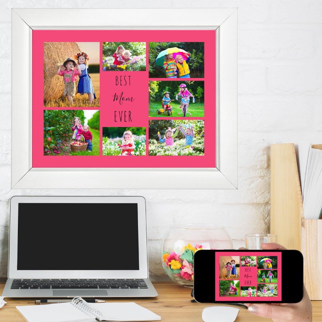 FotoCollage 7 Bilder Beste Mama je rosa Poster (Von Creator hochgeladen)