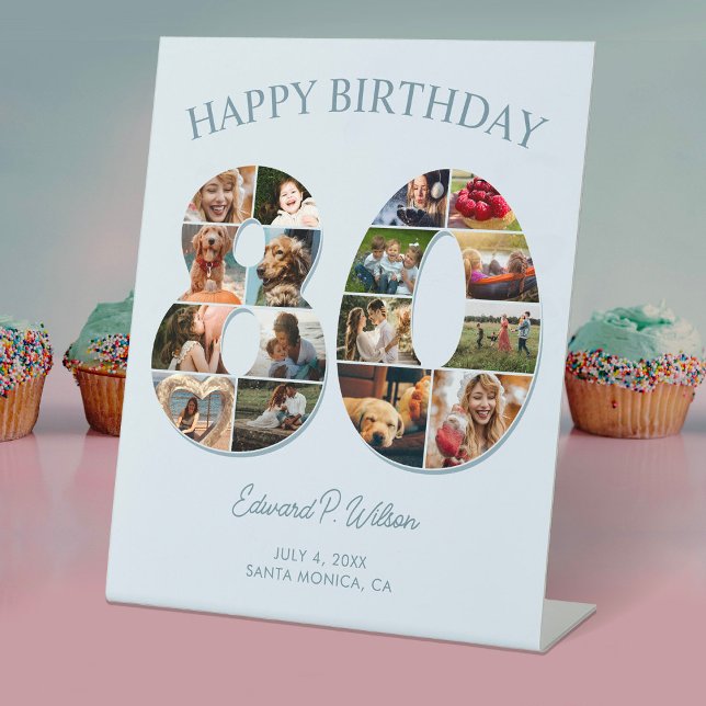 FotoCollage 80. Geburtstag elegant und zeitlos Sockelschild (Von Creator hochgeladen)