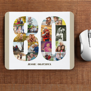 Fotocollage 80. Geburtstag Nummer 80 Benutzerdefin Mousepad