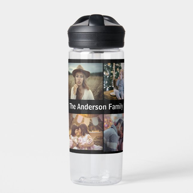FotoCollage 8 für die Familie | Name Black Trinkflasche (Vorderseite)