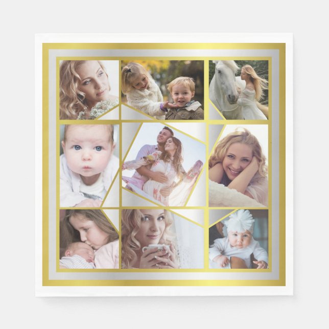 FotoCollage 9 Instagram Pic Gold Silver Serviette (Vorderseite)