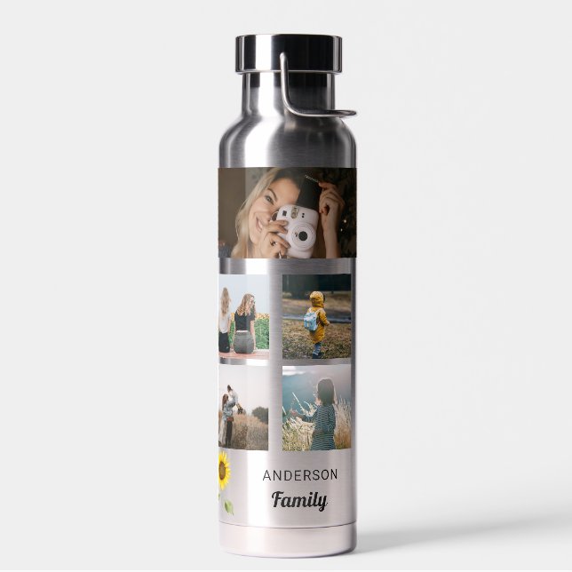 Fotocollage Benutzerdefinierter Familienname Sonne Trinkflasche (Links)