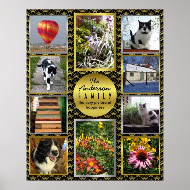 FotoCollage | Black Gold Art Deco Custom Poster (Vorne)