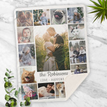 FotoCollage der Familie 15 Bilder + Name Grau Weiß
