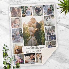FotoCollage der Familie 15 Bilder + Name Grau Weiß Sherpadecke