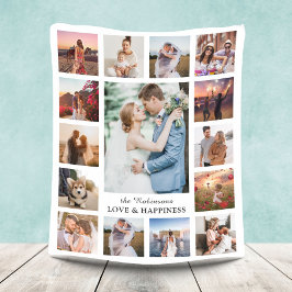 FotoCollage der Familie 15 Bilder + Name weiß Fleecedecke