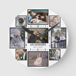 FotoCollage der Familie 9 Benutzerdefinierte Bilde Runde Wanduhr