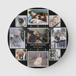 FotoCollage der Familie 9 Benutzerdefinierte Bilde Runde Wanduhr