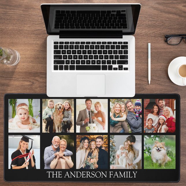 FotoCollage der Familie - Farbe auswählen Schreibtischunterlage (Customize to change text size, text style or background color.)