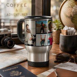 FotoCollage der Familie mit 6 Fotos und benutzerde Reisebecher