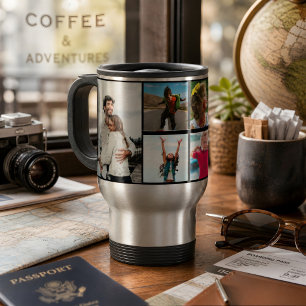 FotoCollage der Familie mit 6 Fotos und benutzerde Reisebecher