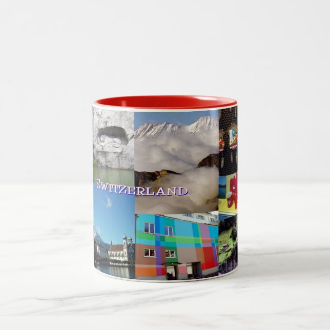 FotoCollage der Schweiz Zweifarbige Tasse (Mittel)