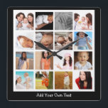 FotoCollage eine Art Personalisiert Quadratische Wanduhr<br><div class="desc">Foto Collage Designer Sonderanfertigungen von Ricaso .. laden Sie Ihre eigenen Fotos / Bilder hoch und fügen Sie Ihren eigenen Text .. einfach zu personalisieren Ihre eigene Wanduhr - ändern Sie die Hintergrundfarbe durch Klicken anpassen.</div>